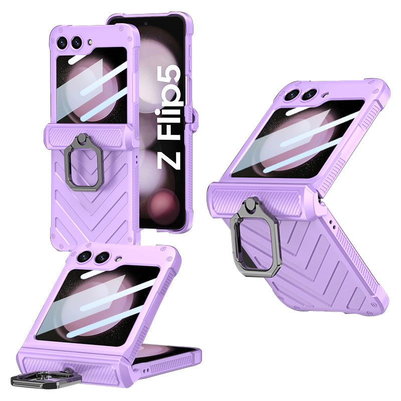 GKK til Samsung Galaxy Z Flip5 5G etui Metalkrog Kickstand PC-telefoncover med lille skærmfilm GKK til Samsung Galaxy Z Flip5 5G etui Metalkrog Kickstand PC-telefoncover med lille skærmfilm